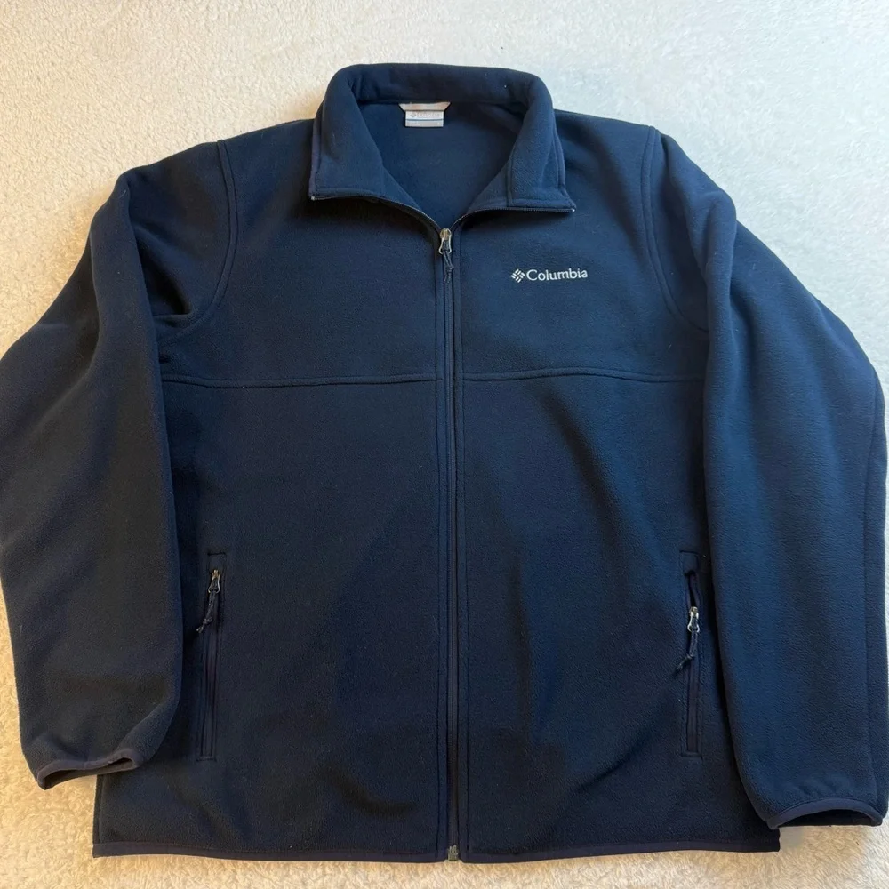 Men’s‎ Columbia Sportswear Company Navy Fleece Jacket Full Zip W/ Pockets Large